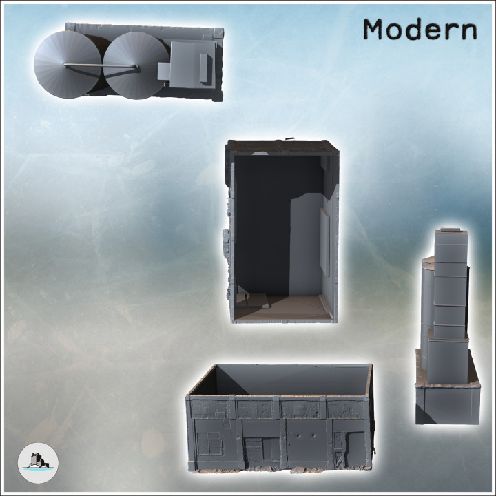 Set of two buildings with a large double storage silo (2) - Modern WW2 WW1 World War Diaroma Wargaming RPG Mini Hobby