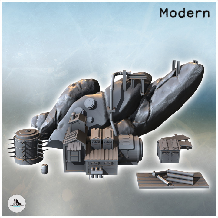 Modern mine with extraction machines and a large rock (13) - Modern WW2 WW1 World War Diaroma Wargaming RPG Mini Hobby image