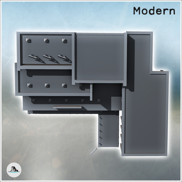 Central police headquarters with multiple floors, flat roof, and photovoltaic panels (11) - Modern WW2 WW1 World War Diaroma Wargaming RPG Mini Hobby