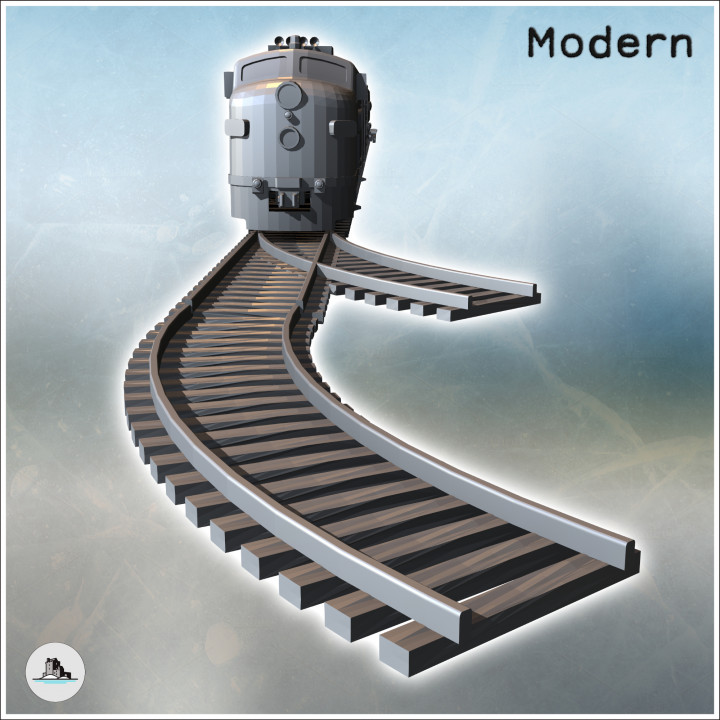 Modular railway convoy set with diesel locomotive, industrial trailers, and railroad tracks (1) - Modern WW2 WW1 World War Diaroma Wargaming RPG Mini Hobby