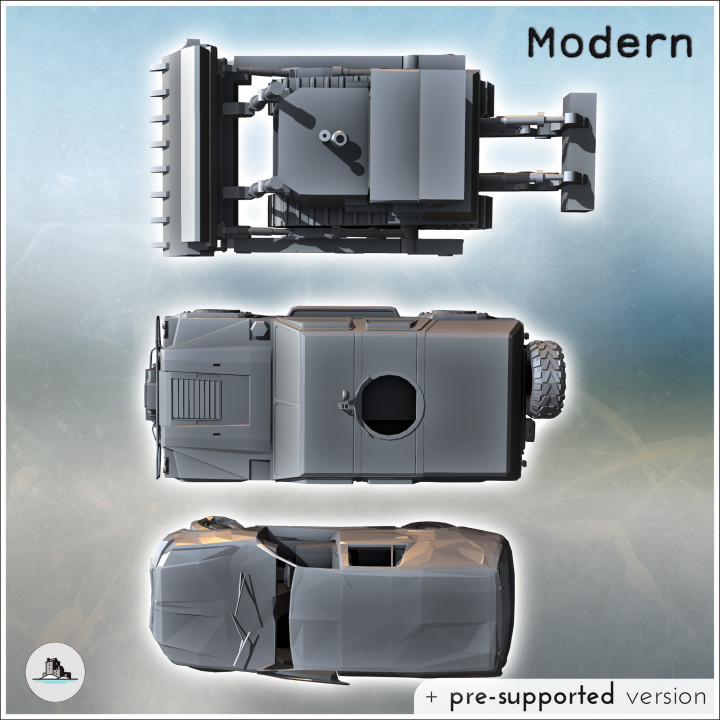 Set of three post-apocalyptic vehicles with vehicle carcasses, bulldozer, and Hummer (4) - Future Sci-Fi SF Post apocalyptic Tabletop Scifi 28mm 15mm 20mm Modern