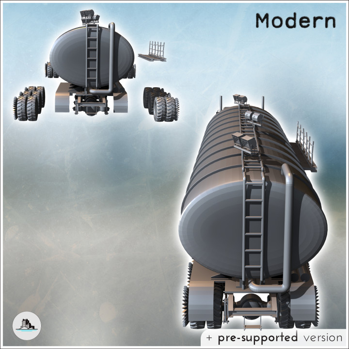 Post-apocalyptic tanker truck with front blade, firing platform, and horn (5) - Future Sci-Fi SF Post apocalyptic Tabletop Scifi 28mm 15mm 20mm Modern image