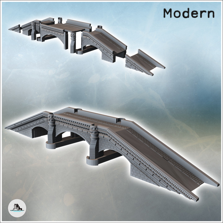 Modern bridge with brick cladding, double pillars, and access slopes (6) - Modern WW2 WW1 World War Diaroma Wargaming RPG Mini Hobby image