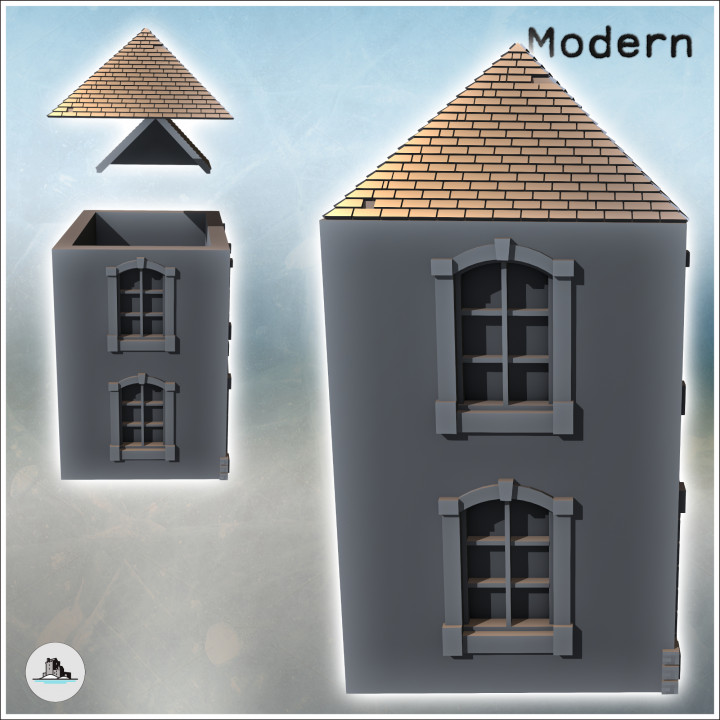 Modern slate-roofed building with annex and upper floor (20) - Modern WW2 WW1 World War Diaroma Wargaming RPG Mini Hobby image