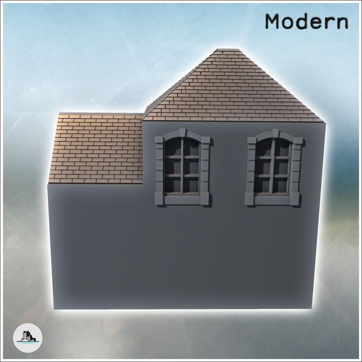 Modern slate-roofed building with annex and upper floor (20) - Modern WW2 WW1 World War Diaroma Wargaming RPG Mini Hobby image