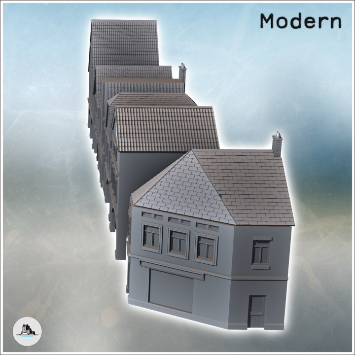 Set of six buildings with sheltered passages under colonnades and tiled walls (23) - Modern WW2 WW1 World War Diaroma Wargaming RPG Mini Hobby