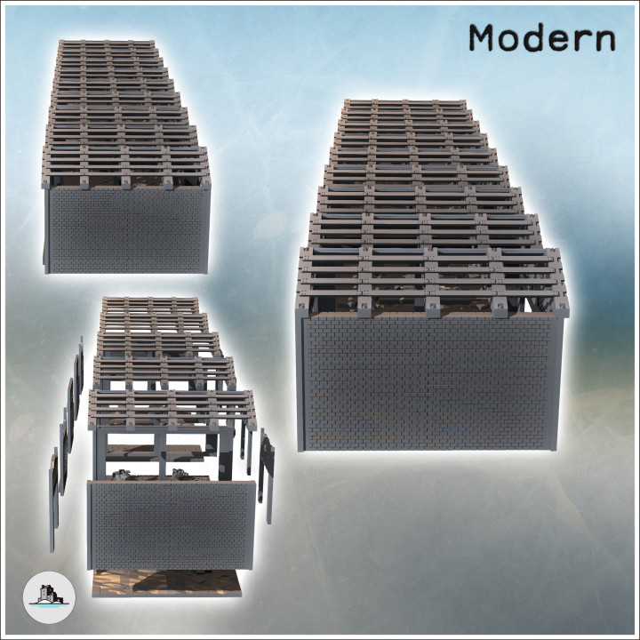 3D Printable Set Of Damaged Modular Modern Factories With Large Windows ...