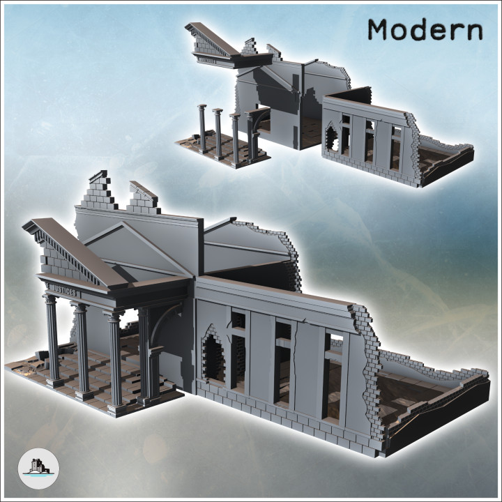 French neo-classical-style courthouse with columned entrance and pediment (36) - Modern WW2 WW1 World War Diaroma Wargaming RPG Mini Hobby image
