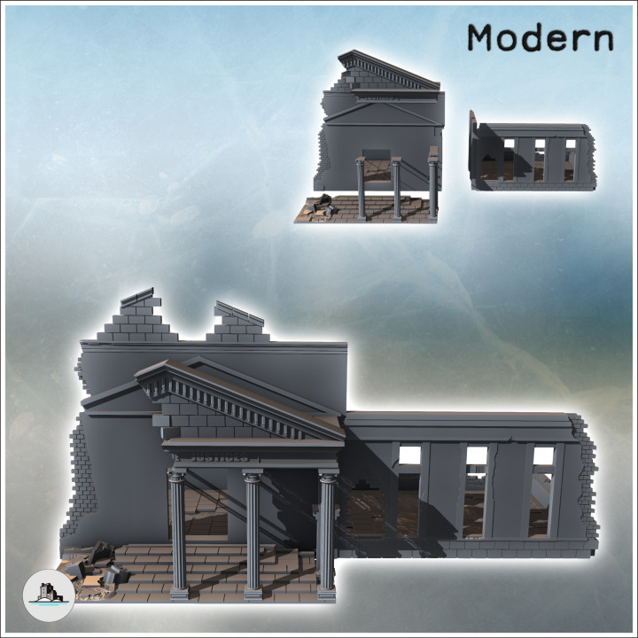 French neo-classical-style courthouse with columned entrance and pediment (36) - Modern WW2 WW1 World War Diaroma Wargaming RPG Mini Hobby image
