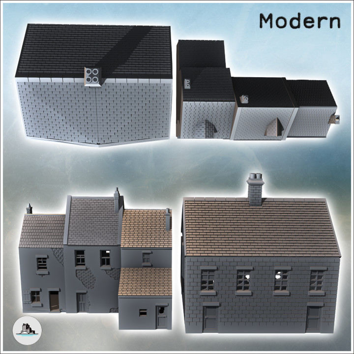 Set of four modern buildings with French bakery and ground-floor shops (46) - Modern WW2 WW1 World War Diaroma Wargaming RPG Mini Hobby image