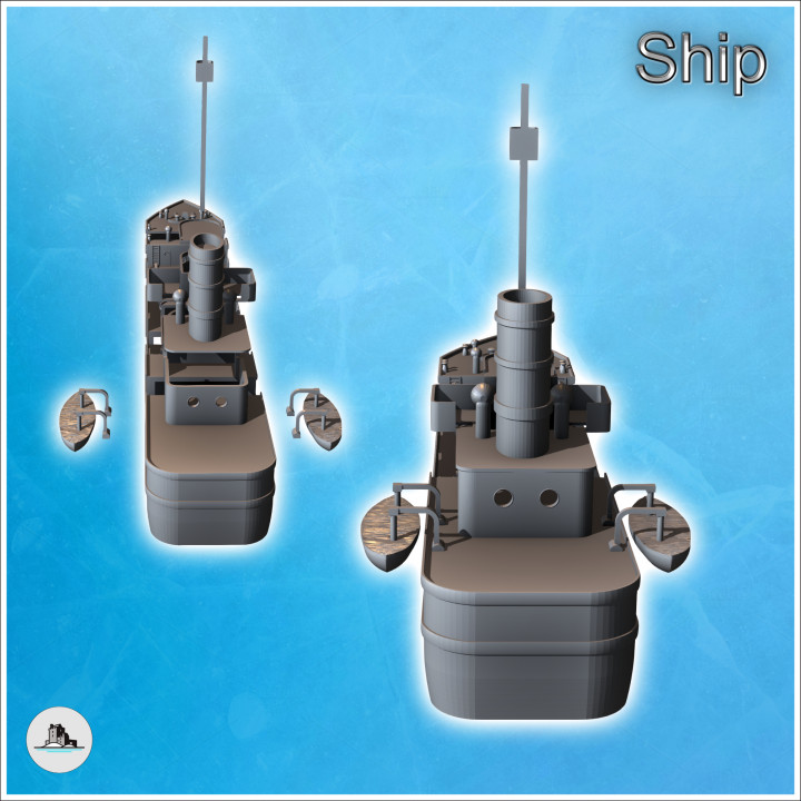 Modern cargo ship with open hold, observation mast, and lifeboat (4) - Modern WW2 WW1 World War Diaroma Wargaming RPG Mini Hobby image