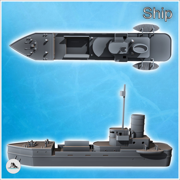 Modern cargo ship with open hold, observation mast, and lifeboat (4) - Modern WW2 WW1 World War Diaroma Wargaming RPG Mini Hobby image