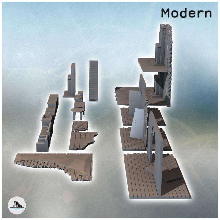 Set of accessories for urban ruins with interior furniture and wall sections (1) - Modern WW2 WW1 World War Diaroma Wargaming RPG Mini Hobby image