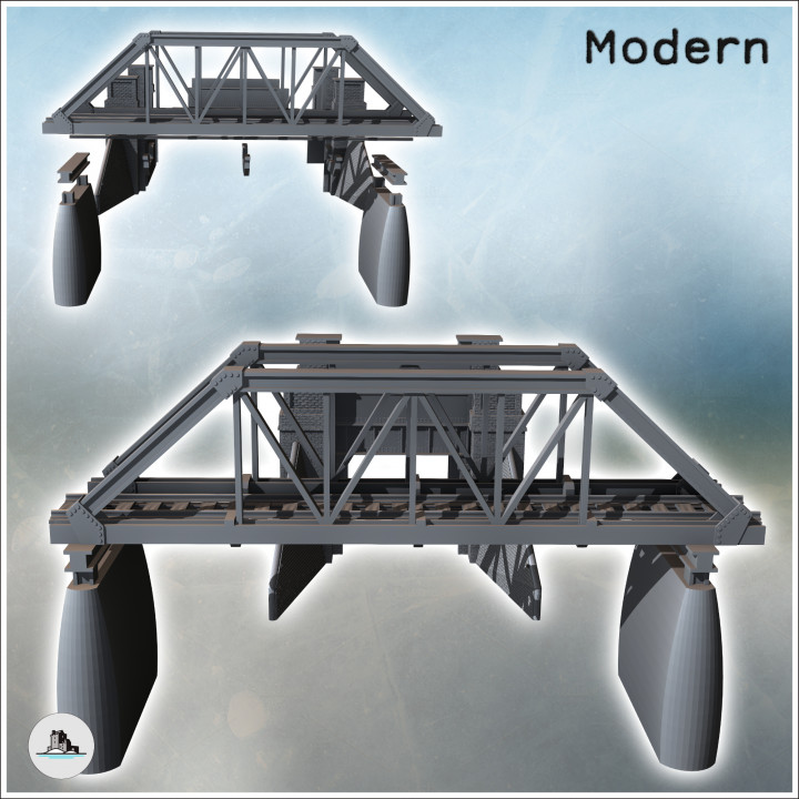 Set of two modern railway bridges with pillars and brick railings (3) - Modern WW2 WW1 World War Diaroma Wargaming RPG Mini Hobby