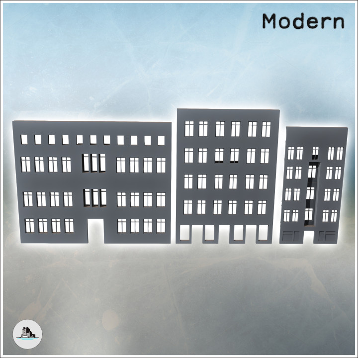 Set of three modern wall facades with bricks and bay windows (4) - Modern WW2 WW1 World War Diaroma Wargaming RPG Mini Hobby