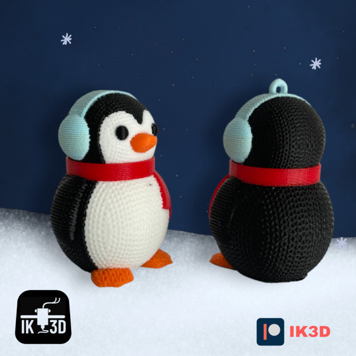 KNITTED PENGUIN FIGURINE AND ORNAMENT - NO SUPPORTS - COLOR PRINT image