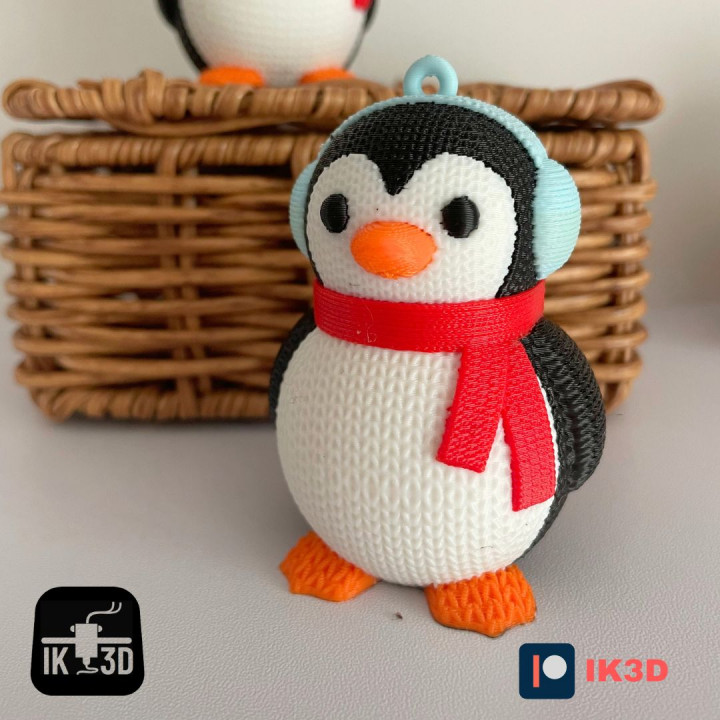 KNITTED PENGUIN FIGURINE AND ORNAMENT - NO SUPPORTS - COLOR PRINT image