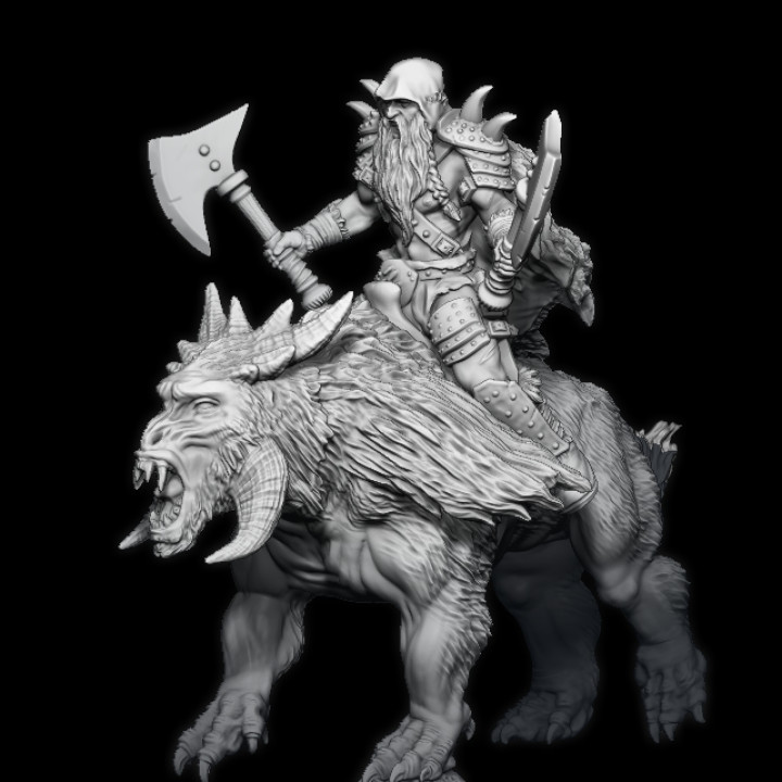 Nbrbn01: Northern Barbarian mounted on warbeest (pre-supported) image