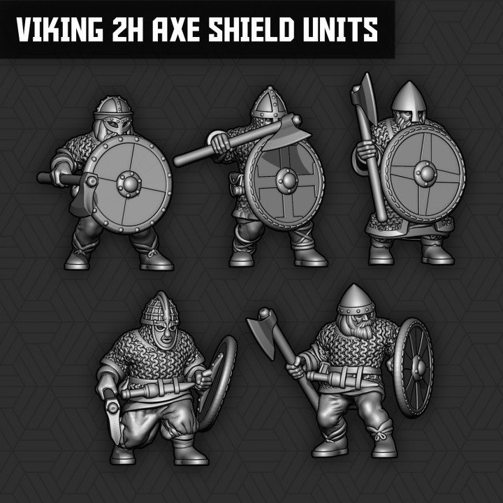 3D Printable Viking Heavy Two-Handed Axe & Shield Units by Smol Miniatures