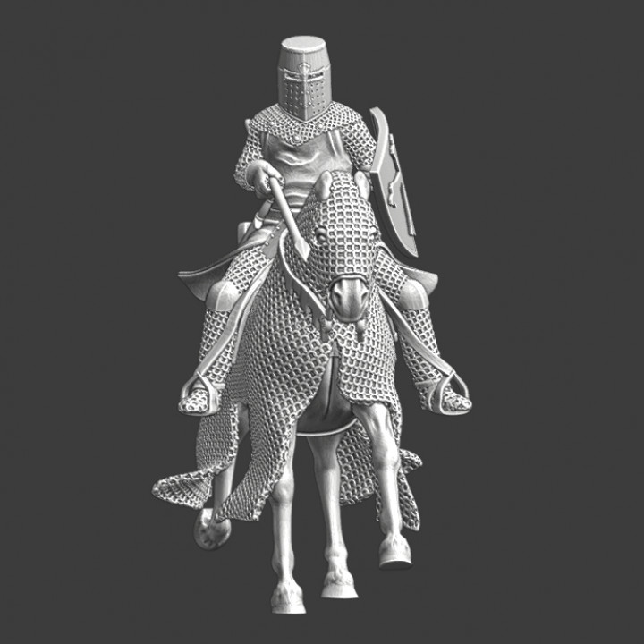 Medieval crusader knight with couched lance