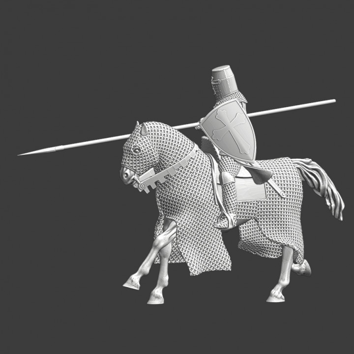 Medieval crusader knight with couched lance image