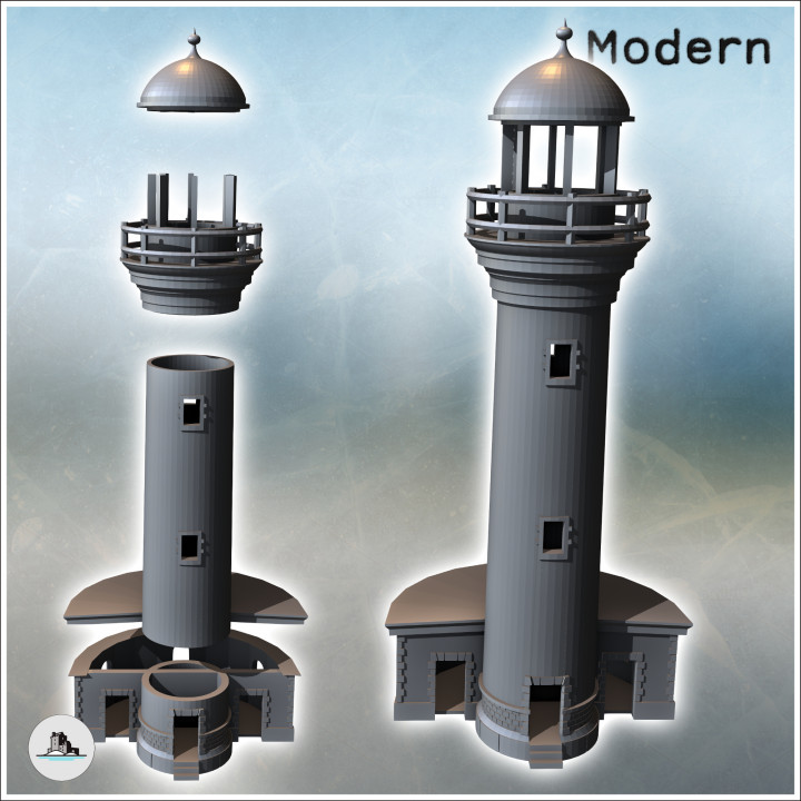 Seaside lighthouse with semicircular annex building and arrow on the roof (12) - Modern WW2 WW1 World War Diaroma Wargaming RPG Mini Hobby image