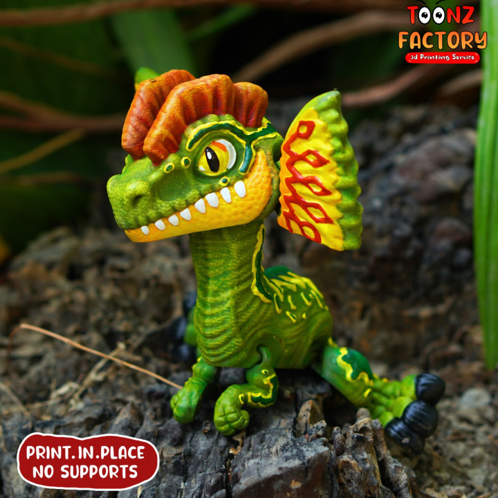 3D Printable PRINT IN PLACE FLEXI DILOPHOSAURUS by Toonz Factory