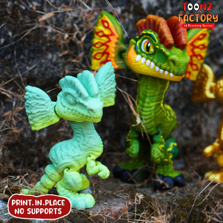 3D Printable PRINT IN PLACE FLEXI DILOPHOSAURUS by Toonz Factory