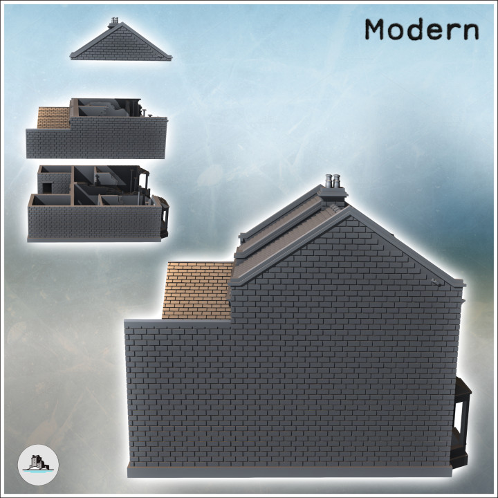 European houses with double bay windows and rear walls (ruined version) (7) - Modern WW2 WW1 World War Diaroma Wargaming RPG Mini Hobby image