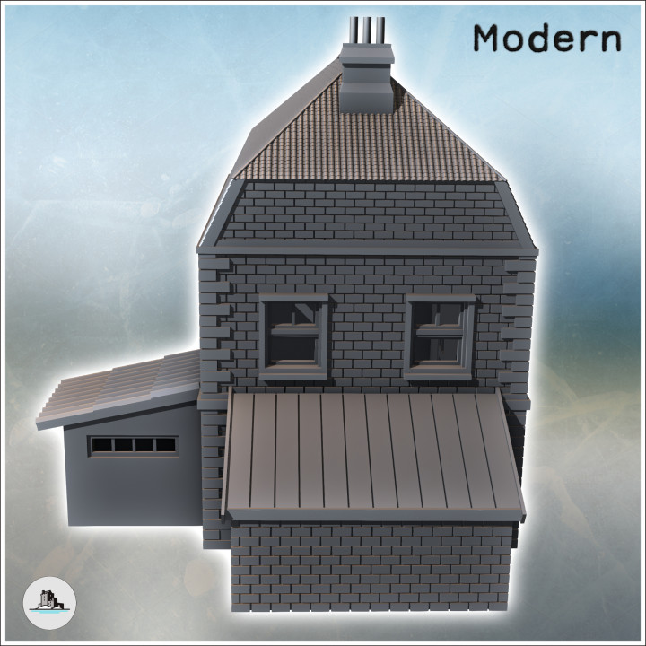 Brick building with two annexes and mansard roof (intact version) (11) - Modern WW2 WW1 World War Diaroma Wargaming RPG Mini Hobby