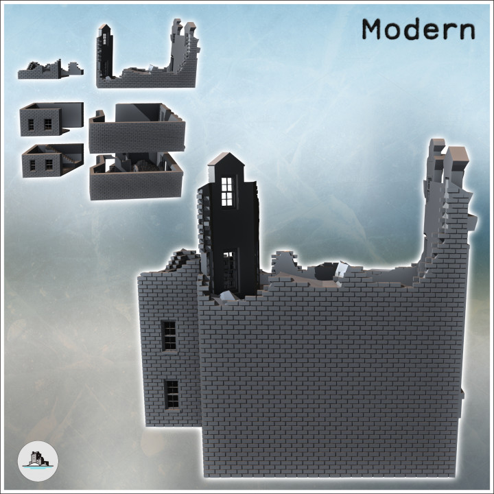 Ruined baroque-style building with a ground-floor shop (13) - Modern WW2 WW1 World War Diaroma Wargaming RPG Mini Hobby image