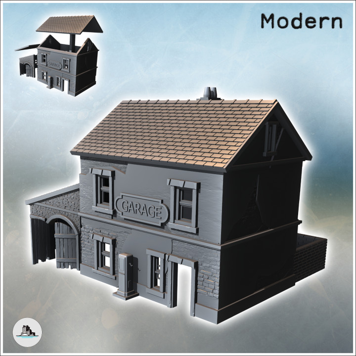 Automobile garage building with annex and gas station (21) - Modern WW2 WW1 World War Diaroma Wargaming RPG Mini Hobby image