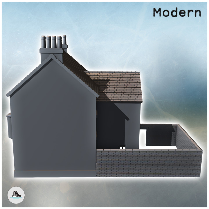 House with a ground-floor shop, double bay windows on the upper floor, and a garden wall (23) - Modern WW2 WW1 World War Diaroma Wargaming RPG Mini Hobby image