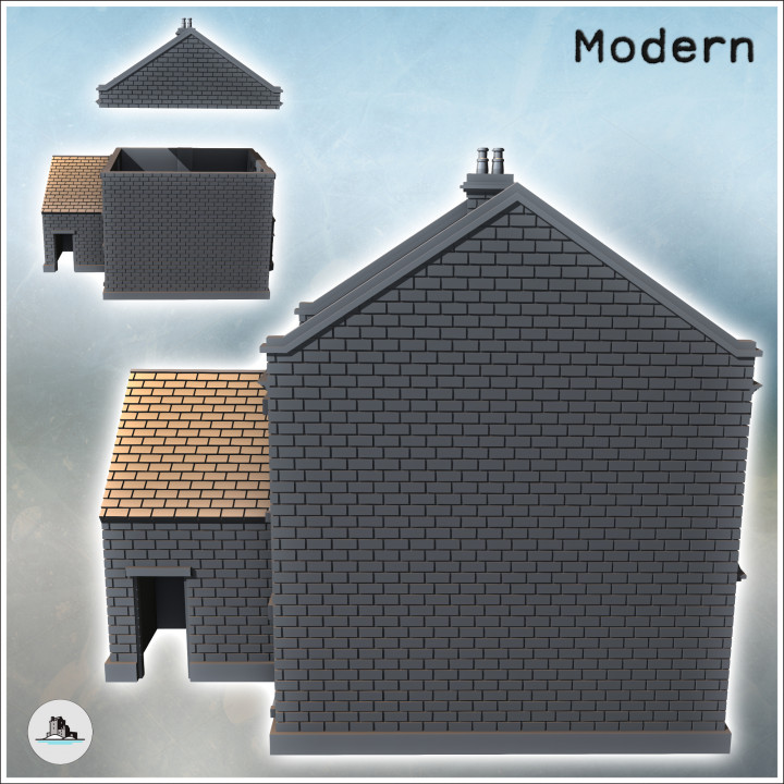 Tiled-roof house with bay window on the ground floor and a large rear wall (intact version) (24) - Modern WW2 WW1 World War Diaroma Wargaming RPG Mini Hobby image