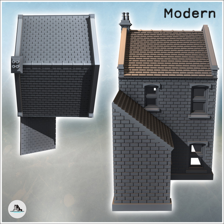 Tiled-roof house with bay window on the ground floor and a large rear wall (intact version) (24) - Modern WW2 WW1 World War Diaroma Wargaming RPG Mini Hobby image