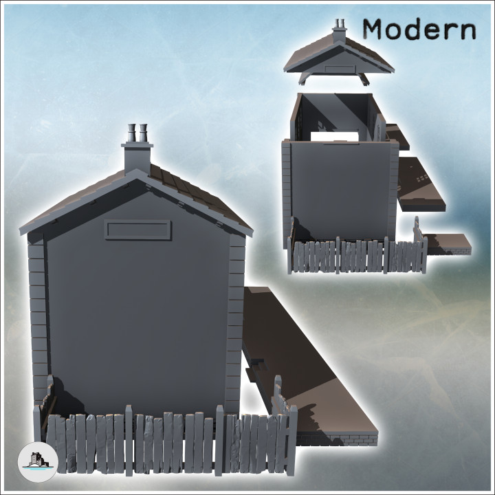 Railway station with annex building and wooden fence (intact version) (29) - Modern WW2 WW1 World War Diaroma Wargaming RPG Mini Hobby