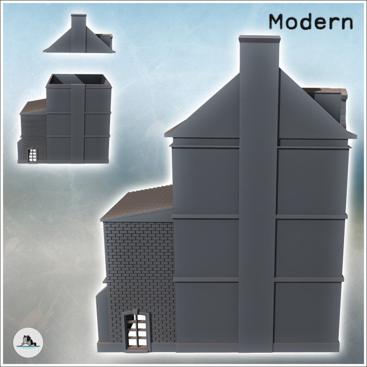 Square building with two floors and baroque-style roof windows (intact version) (32) - Modern WW2 WW1 World War Diaroma Wargaming RPG Mini Hobby image