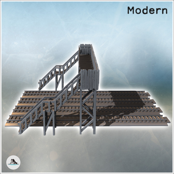 Pedestrian railway bridge with wooden plank walls and four railway tracks (39) - Modern WW2 WW1 World War Diaroma Wargaming RPG Mini Hobby image