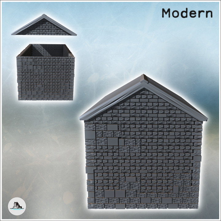 Large stone farm stable with a tin roof and wooden doors (3) - Modern WW2 WW1 World War Diaroma Wargaming RPG Mini Hobby