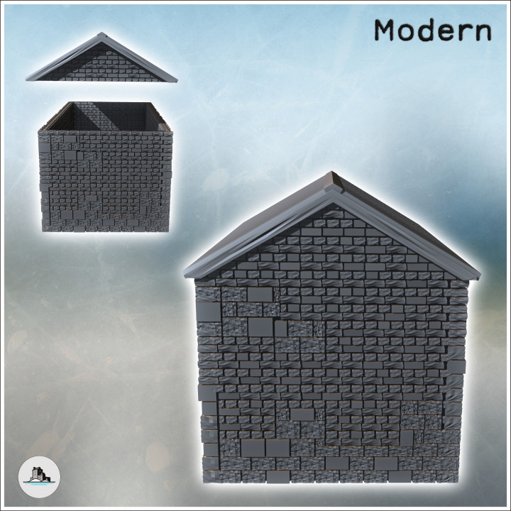 Large stone farm stable with a tin roof and wooden doors (3) - Modern WW2 WW1 World War Diaroma Wargaming RPG Mini Hobby image