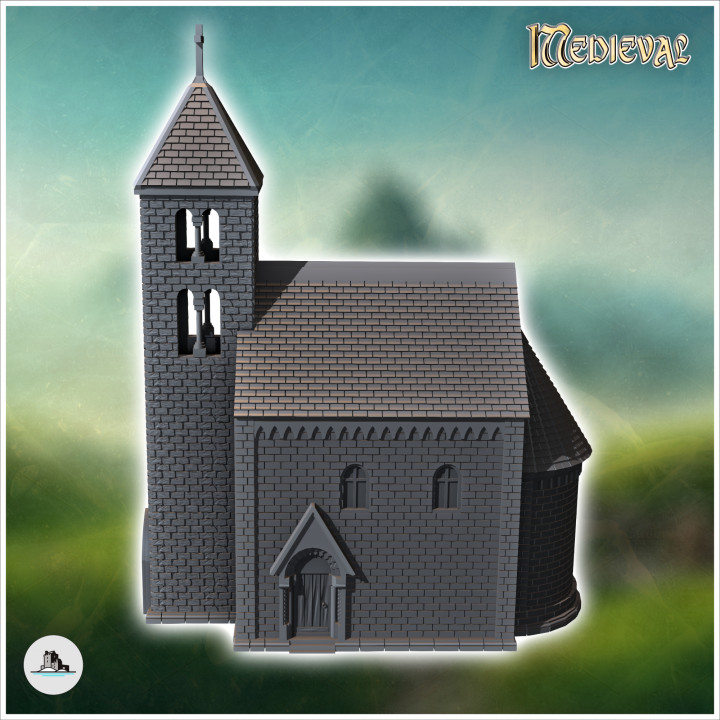 Christian chapel in hewn stone with a tiled roof and a gothic-style entrance door (4) - WW2 Medieval WW1 World War Diaroma Wargaming RPG Mini Hobby image