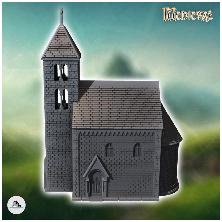 Christian chapel in hewn stone with a tiled roof and a gothic-style entrance door (4) - WW2 Medieval WW1 World War Diaroma Wargaming RPG Mini Hobby