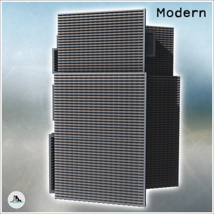 Modern single-sloped roof building with three balconied floors (15) - Modern WW2 WW1 World War Diaroma Wargaming RPG Mini Hobby