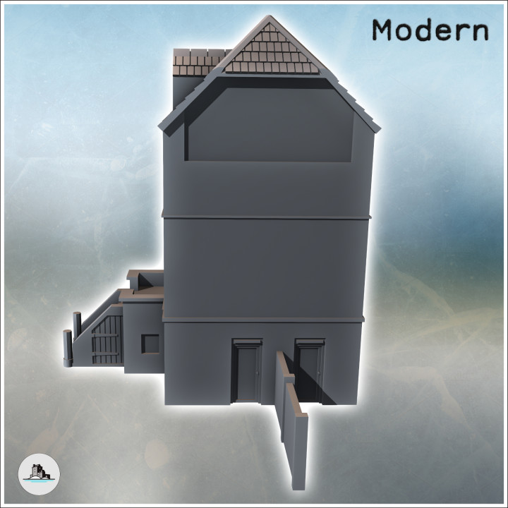 Sword Beach-style house with windowed roof and grand stone access stairs (21) - Modern WW2 WW1 World War Diaroma Wargaming RPG Mini Hobby