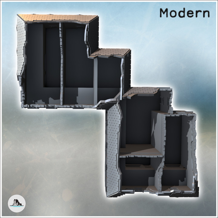 Ruined building with a large colonnaded passage, an upper floor with pediments, and a slate roof (36) - Modern WW2 WW1 World War Diaroma Wargaming RPG Mini Hobby