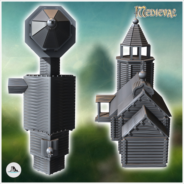Orthodox Christian wooden church with entrance under a shelter with stairs and a large round bell tower (28) - Modern WW2 WW1 World War Diaroma Wargaming RPG Mini Hobby