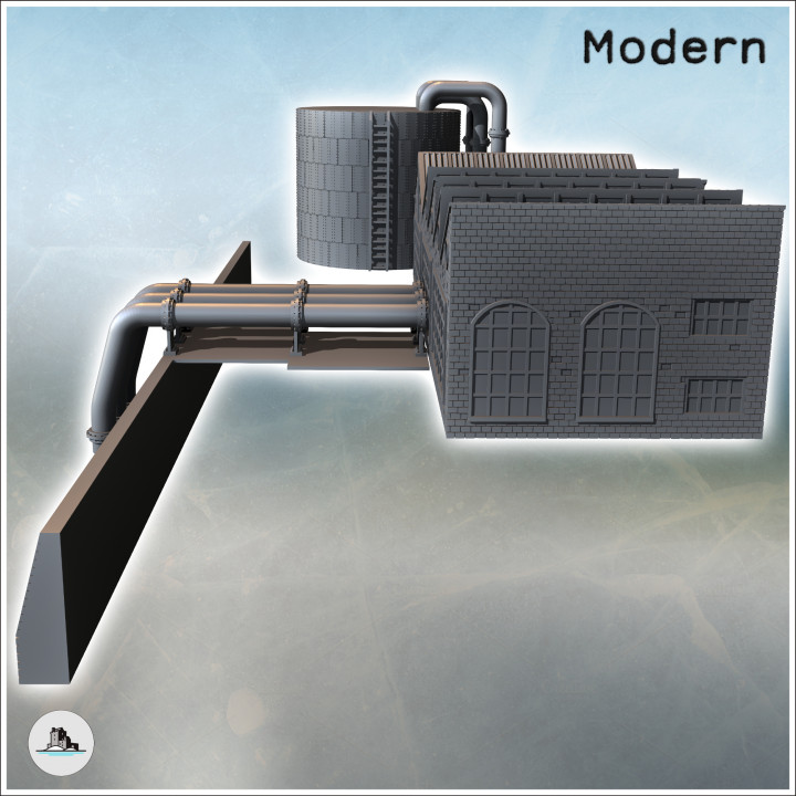 Industrial building with partial shed roof, tanks, and external piping (31) - Modern WW2 WW1 World War Diaroma Wargaming RPG Mini Hobby