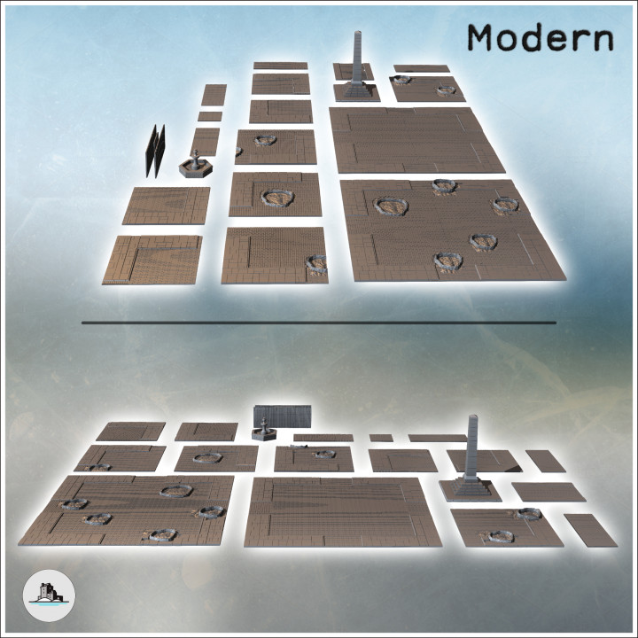 Large modular urban square with a central obelisk or fountain (intact and cratered versions) (23) - Modern WW2 WW1 World War Diaroma Wargaming RPG Mini Hobby