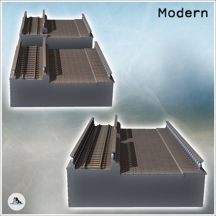 Damaged brick bridge with classic-style parapet and double arches (26) - Modern WW2 WW1 World War Diaroma Wargaming RPG Mini Hobby