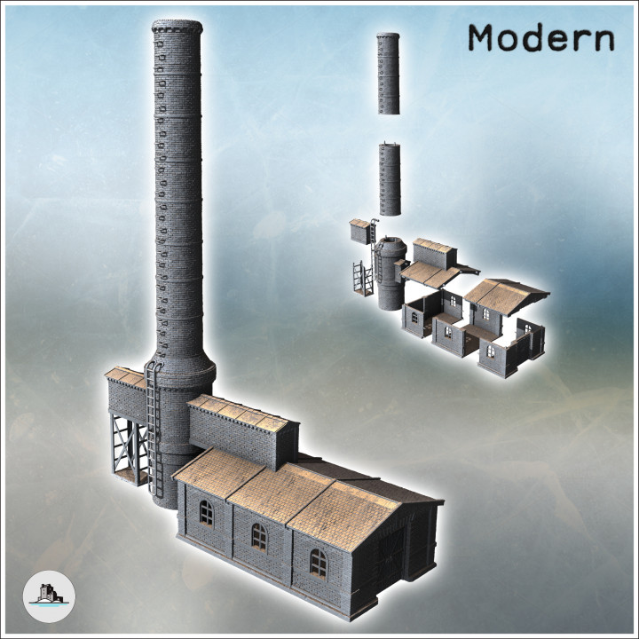 Brick industrial building with large fireplace and access corridor (37) - Modern WW2 WW1 World War Diaroma Wargaming RPG Mini Hobby image